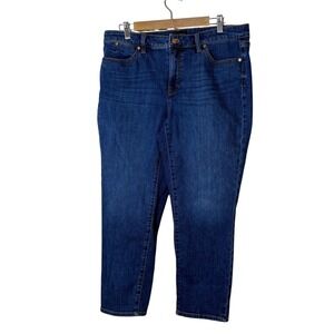Talbots Women Straight Leg Crop Jean 14W Blue Stretch Denim High Rise Classic